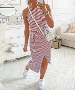 Casual Sleeveless Striped Midi Dresses