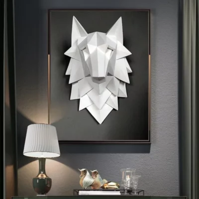 3D Abstract Wolf Head Sculpture Wall Decor