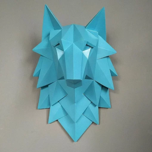 3D abstrakt ulvehoved skulptur vægdekoration