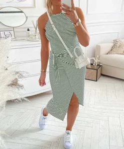 Casual Sleeveless Striped Midi Dresses
