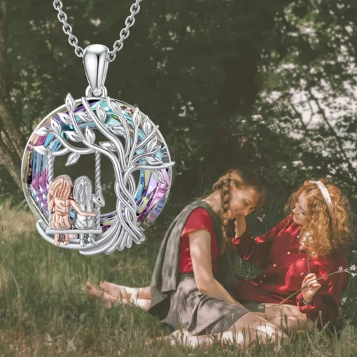 Drvo Života Sestra na ljuljački Crystal Pendant Necklace