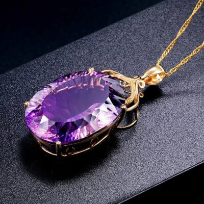 Amethyst Oval Crystal Gemstone Necklace