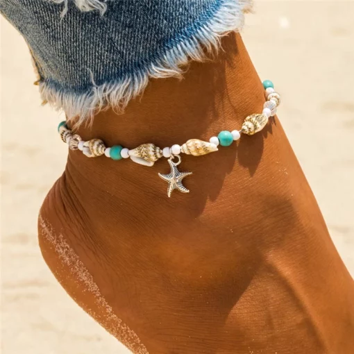 New Shell Beads Beach Anklet ya Akazi