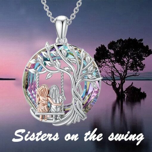 Livets träd syster på swing Crystal hänge halsband