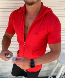 Men Casual V Neck Zip Up Hooded Sweatshirts