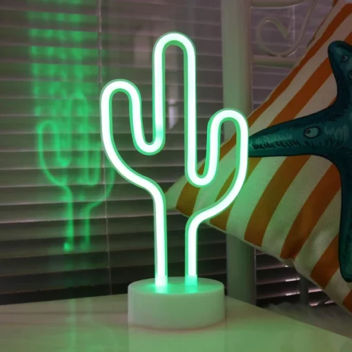 Glow In The Dark Neon Cactus Lampe & Skrivebordslampe med aftagelig base