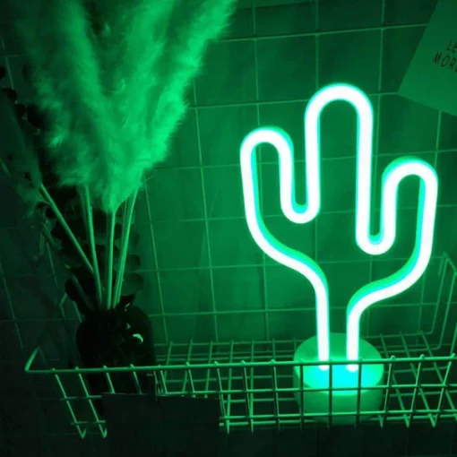 Qaranlıqda Parıldayan Neon Kaktus Lampası və Çıxarıla bilən Bazalı Stol İşığı