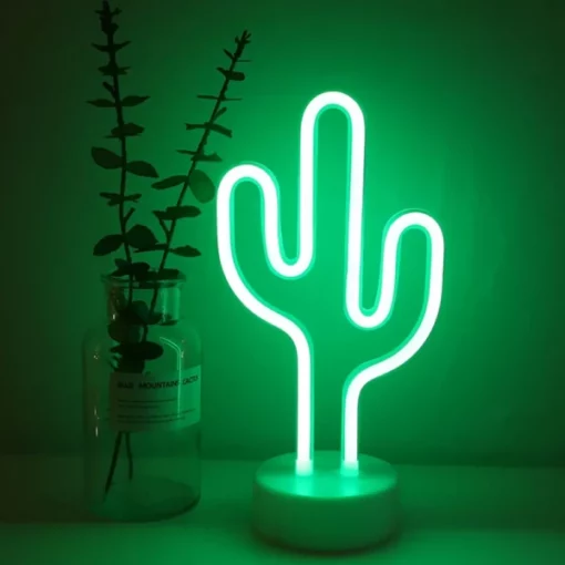 Lampu Kaktus Neon Bercahaya Dalam Gelap & Lampu Meja Dengan Tapak boleh tanggal