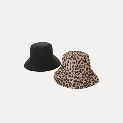 قبعة دلو بطبعة الفهد للجنسين ذات وجهين للجنسين