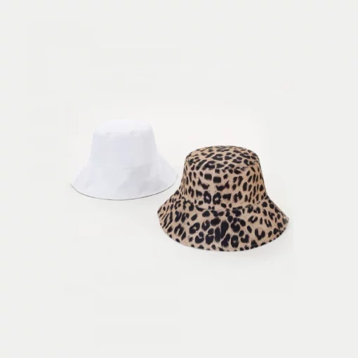 หมวกบัคเก็ตพิมพ์ลายเสือดาว unisex แบบพลิกกลับได้