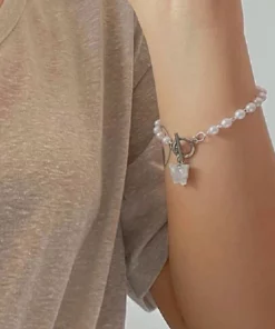 Butterfly Charm Bracelet With Pearl Chain