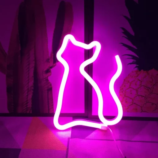 Söpö kissa neonvalokyltti