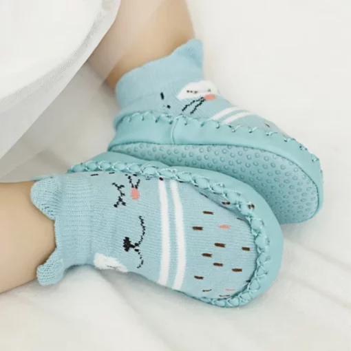 Calcetíns adorables para bebés con suela de coiro suave para bebés e nenos pequenos