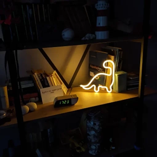 Ładny świecący neonowy znak dinozaura