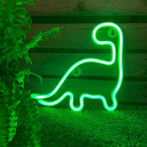 可愛的發光霓虹恐龍標誌