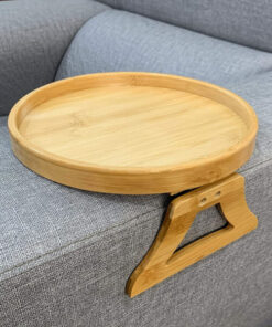 Bamboo Sofa Armrest Clip-On Round Tray