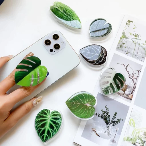 Søt smarttelefonholder med grønne blader