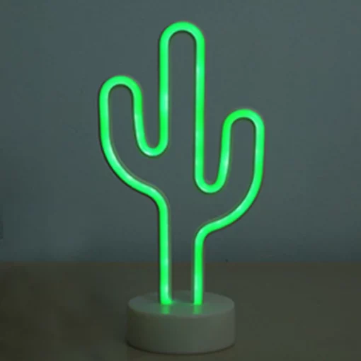 Glow In The Dark Neon Cactus Lamp at Desk Light na May Nababakas na Base
