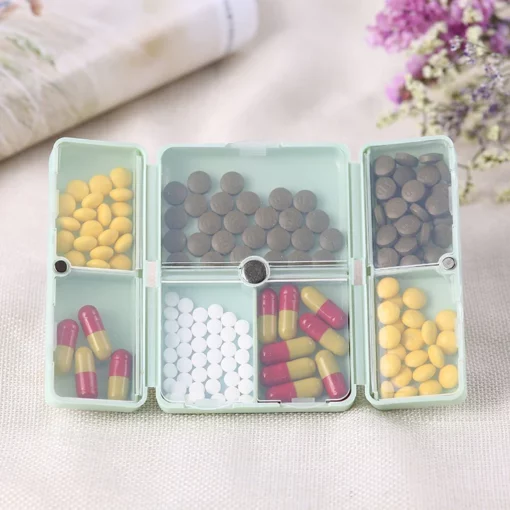 Denní organizér na pilulky, 7 přihrádek přenosné pouzdro na pilulky Cestovní organizér na pilulky