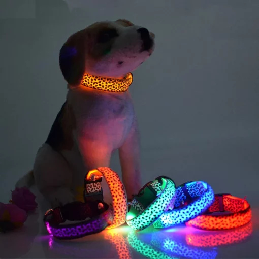რეგულირებადი LED უსაფრთხოების ნეილონის ლეოპარდის ძაღლის საყელო