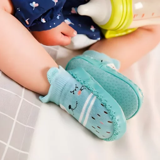 Calcetíns adorables para bebés con suela de coiro suave para bebés e nenos pequenos