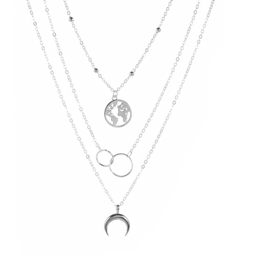 Fashionable Multilayer Boho Moon Map Necklace