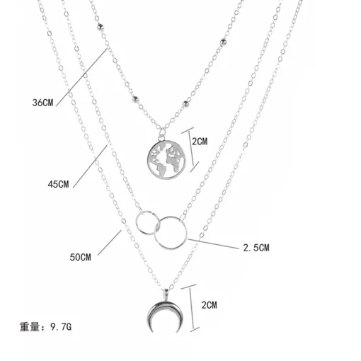 Fashionable Multilayer Boho Moon Map Necklace