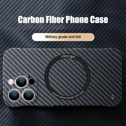 カーボン ファイバー テクスチャー 磁気 ワイヤレス 充電 iPhone ケース