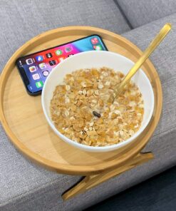 Bamboo Sofa Armrest Clip-On Round Tray