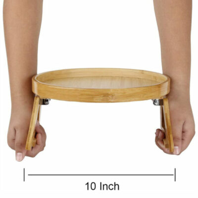 Bamboo Sofa Armrest Clip-On Round Tray