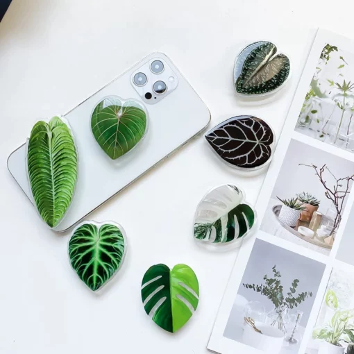 Suport drăguț pentru smartphone cu frunze verzi