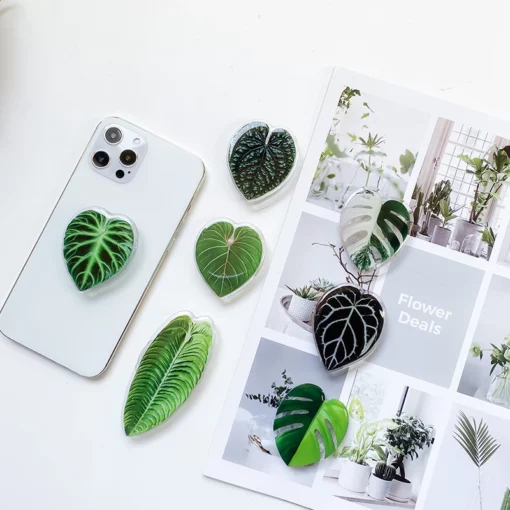 Roztomilé zelené listy držák smartphonu