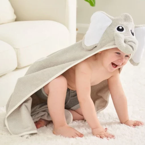 Olifant badhanddoek met capuchon voor baby's