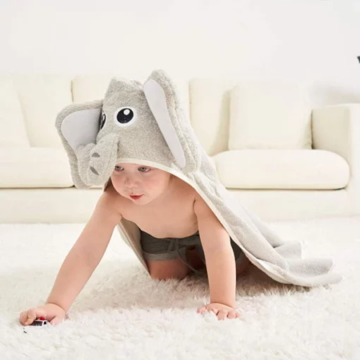 Toalha de banho com capuz de elefante para bebês