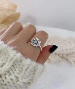 Antique Style Adjustable Silver Sunflower Ring
