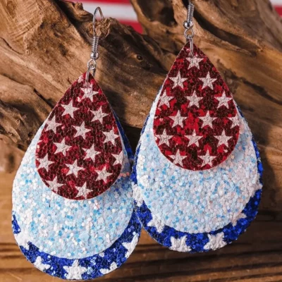 American Flag Multi-Layered Water Drop Earrings
