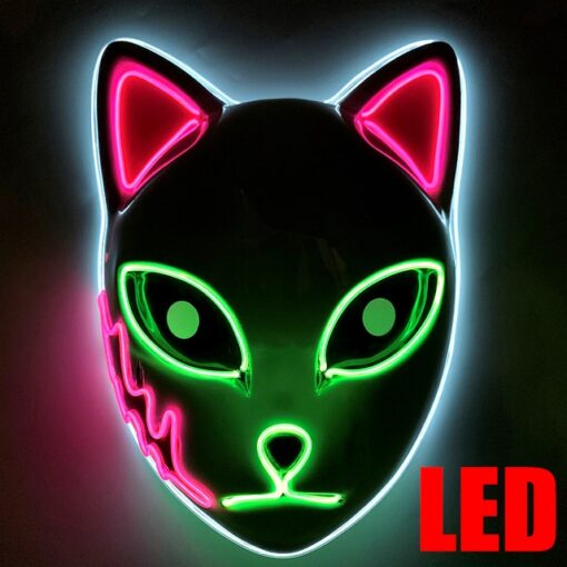 Masker Wajah Kucing LED Garis Bercahaya