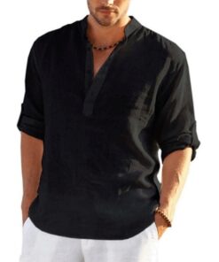 Men's Linen Simple Design Long Sleeve Shirt