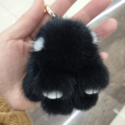 Handmade Real Mink Fur Jackalope Plush Keychain