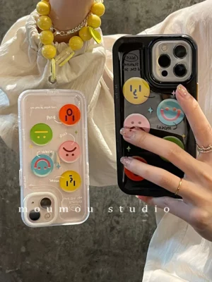 Creative Flip Mirror Colorful Smiley Face Case Cover For iPhone