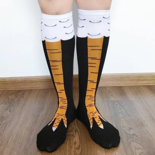 Calcetines divertidos de pierna de pollo hasta la rodilla unisex