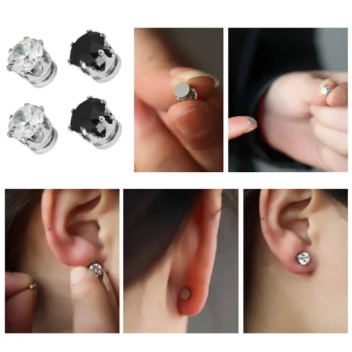 Icke-piercing diamantmagnetiska öronringar