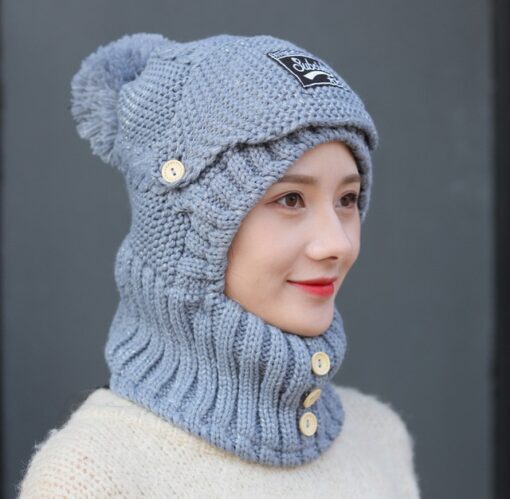 2-hauv-1 Mask Scarf Knitted Hat