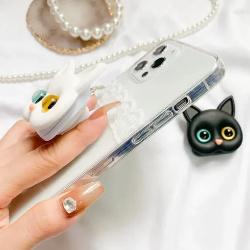 Држач за телефон за 3D слатко маче со мини огледало