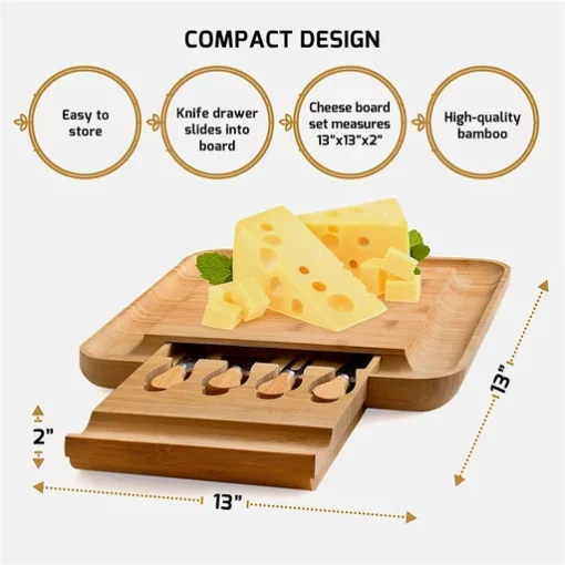 Bamboo Cheese Board at Cutlery Set