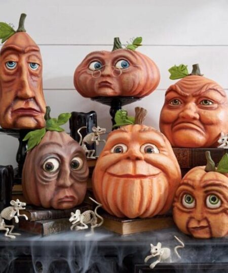 Expressive Pumpkin Faces Halloween Decoration