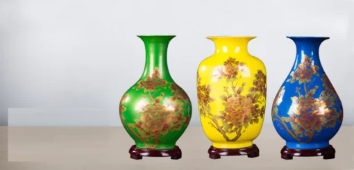 Ny gul blomstervase i kinesisk stil