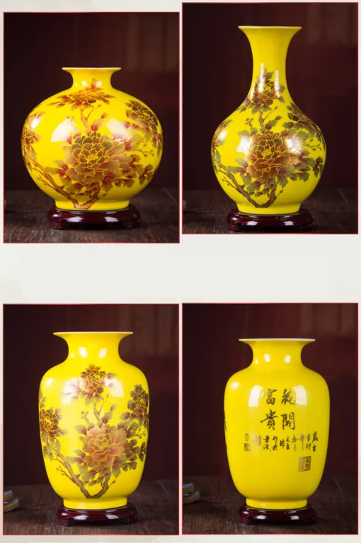 Nouveau vase à fleurs jaune de style chinois