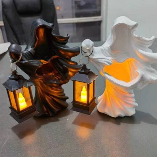 Статуя от смола на призрак за Хелоуин, държащ фенер
