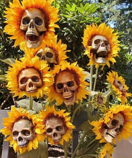 Halloween Scary Sunflower Skull